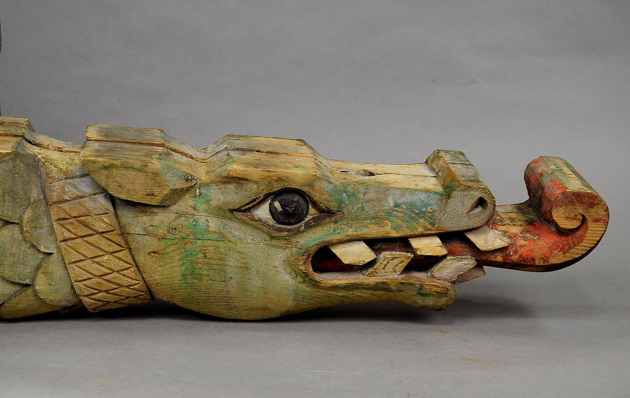 Rustic Historical Dragon Head Wood Beam, 19th Century