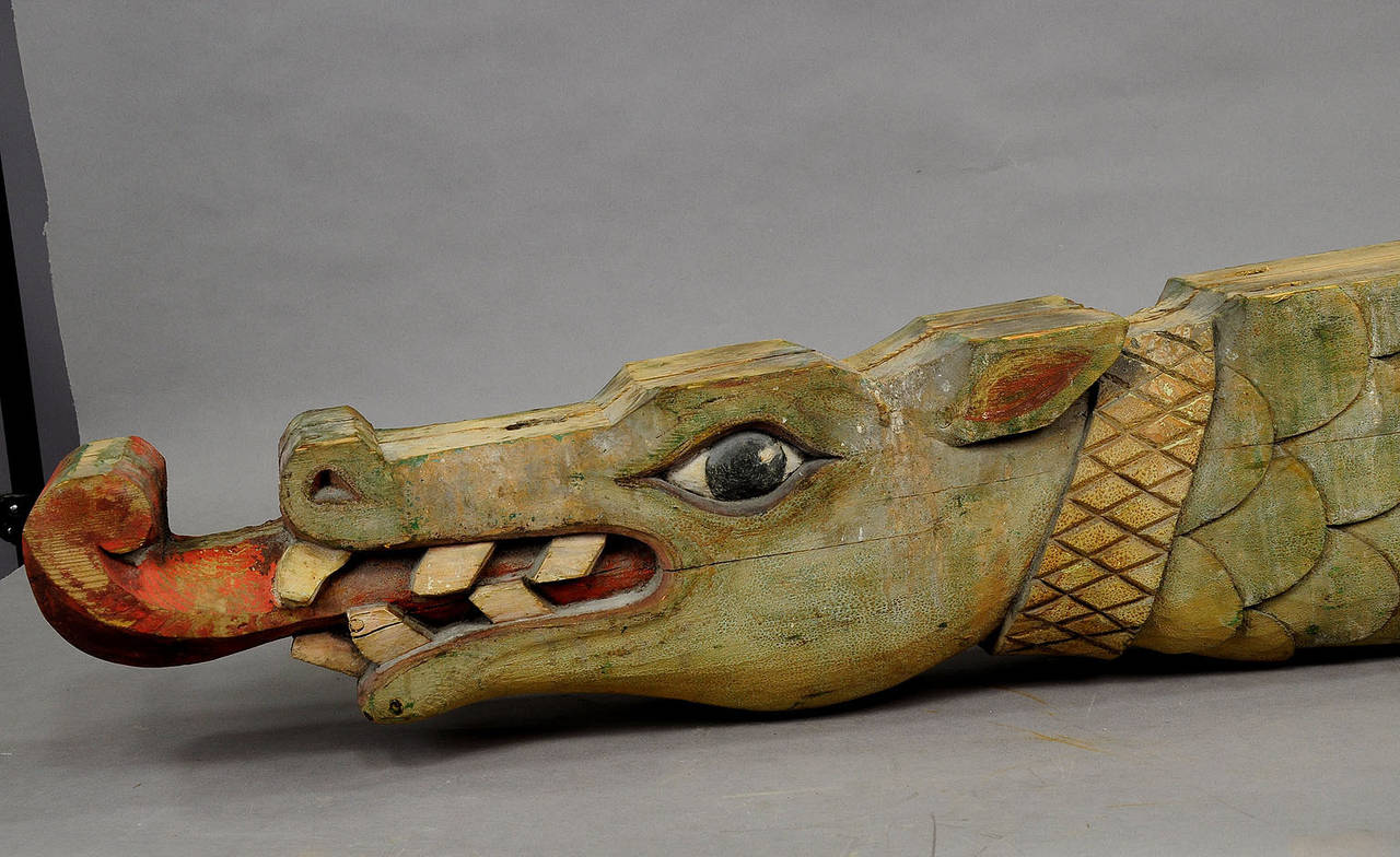 German Historical Dragon Head Wood Beam, 19th Century