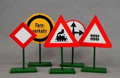 five Vintage road sign models from elementary school