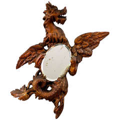 Antique Carved Wood Dragon Mirror, Circa 1900