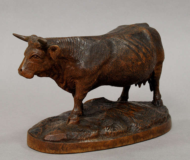 a large detailed carved wood cattle, brienz ca. 1900.