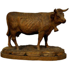 Antique Wooden Carved Black Forest Cattle, Brienz, circa 1900