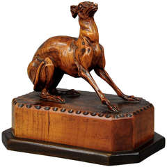 Fine Carved Nutwood Statue of a Staghound, circa 1890 7