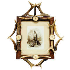 Black Forest Frame with Antlers and Antique Photo of Hunter with Game
