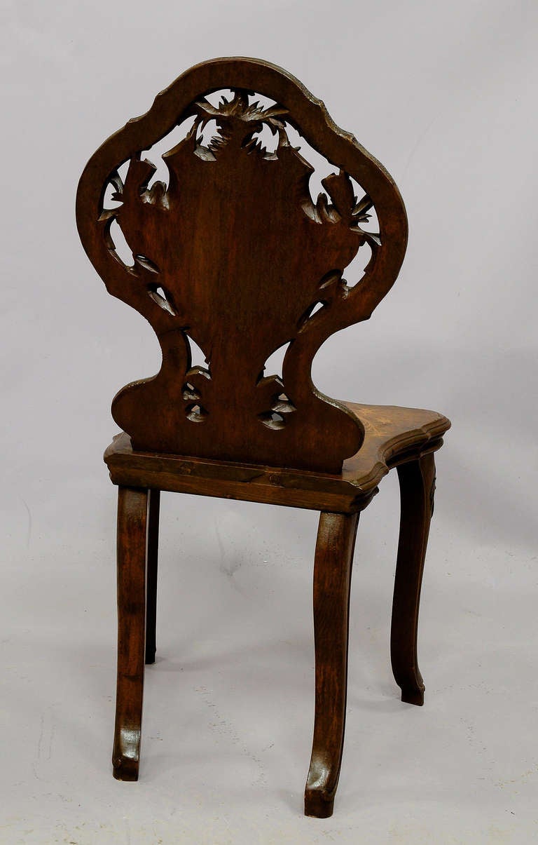 Pair of Walnut Edelweiss Chairs, Swiss, 1900 1