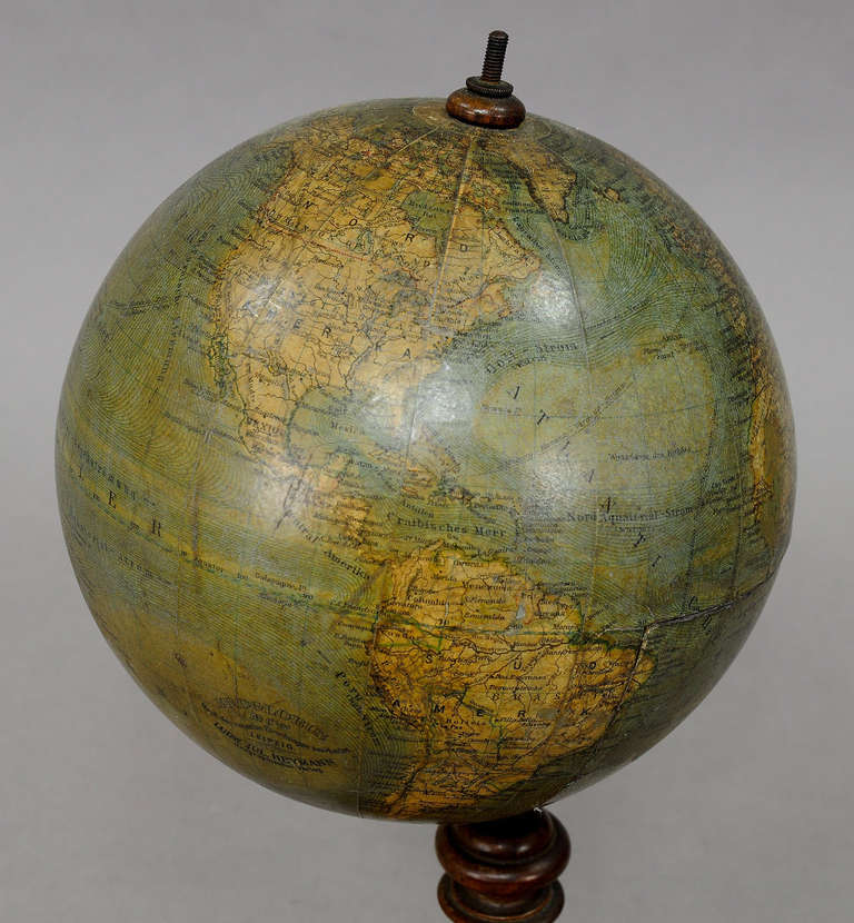 Wood Small Terrestrial Earth Globe by Heymann, circa 1890