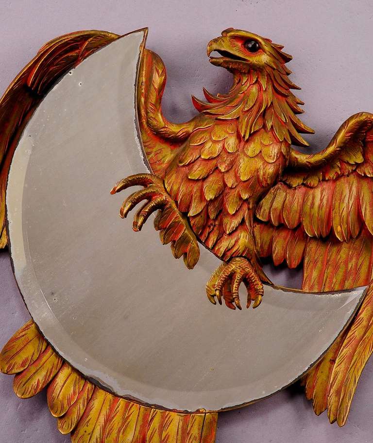 Wooden Carved Eagle Wall Mirror, Swiss, 1921 In Good Condition In Berghuelen, DE