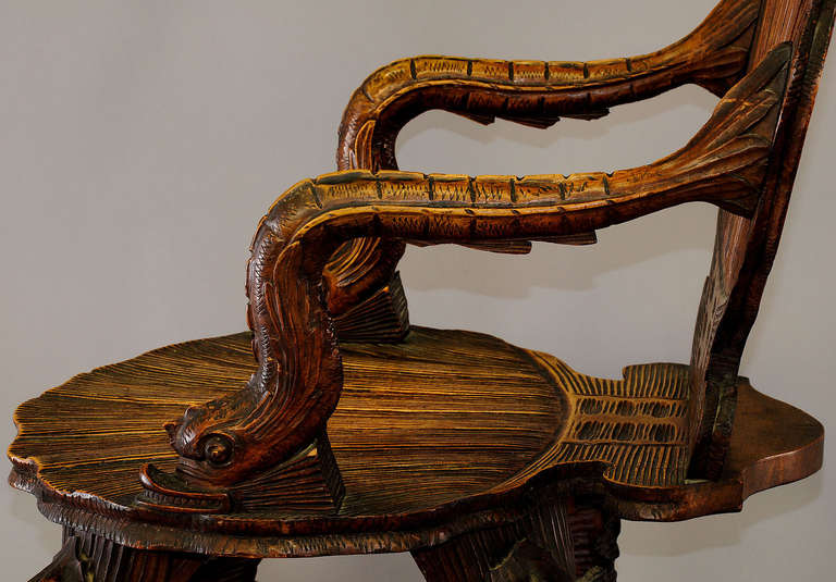 Antique Wooden Carved Grotto Armchair, circa 1880 3