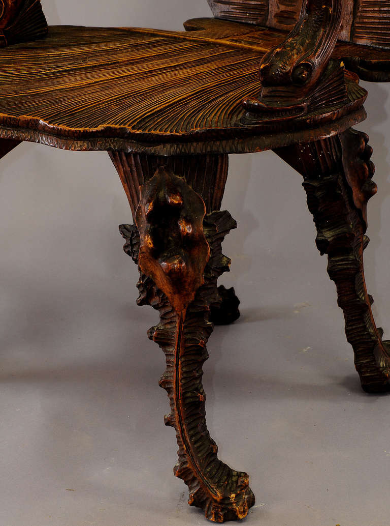 Antique Wooden Carved Grotto Armchair, circa 1880 1