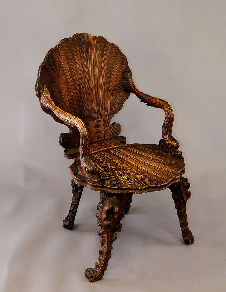 Victorian Antique Wooden Carved Grotto Armchair, circa 1880