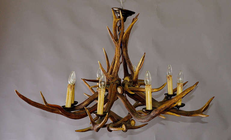Elaborate Antler Chandelier with Eight Spouts