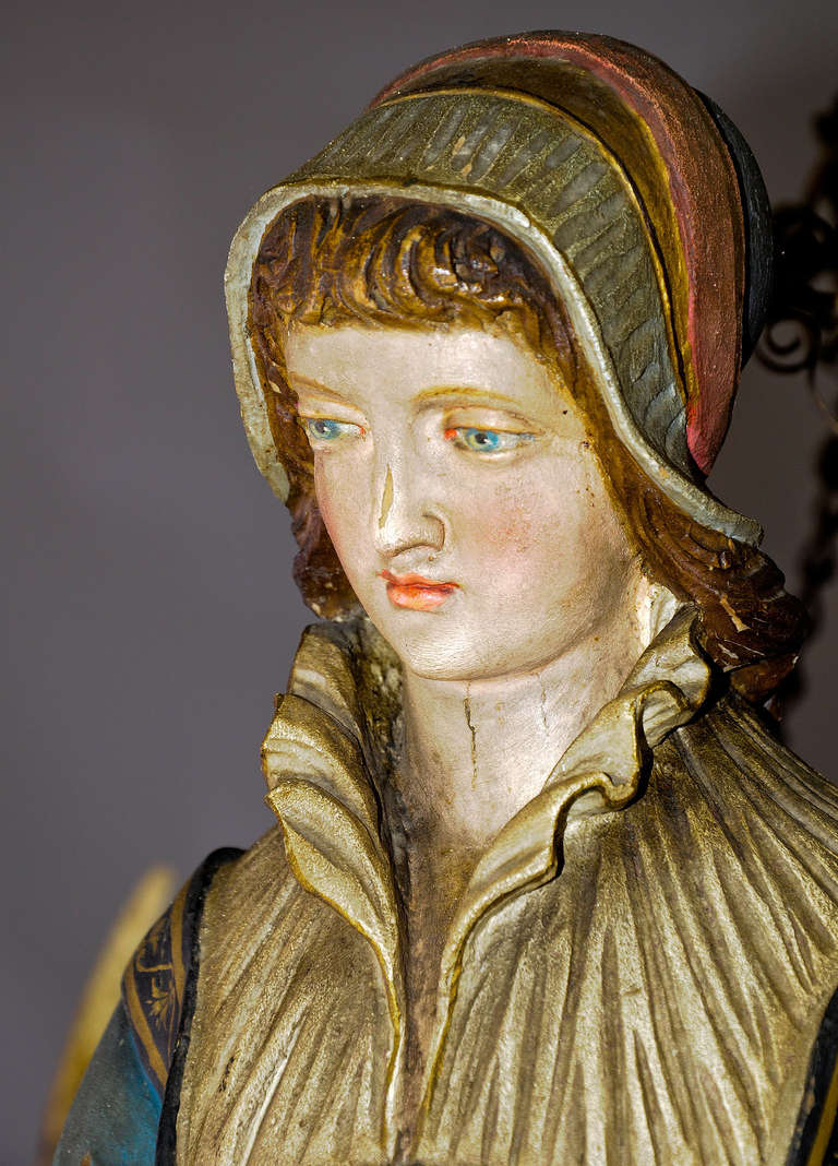 19th Century Antique Carved Wood Lusterweibchen of a Victorian Lady