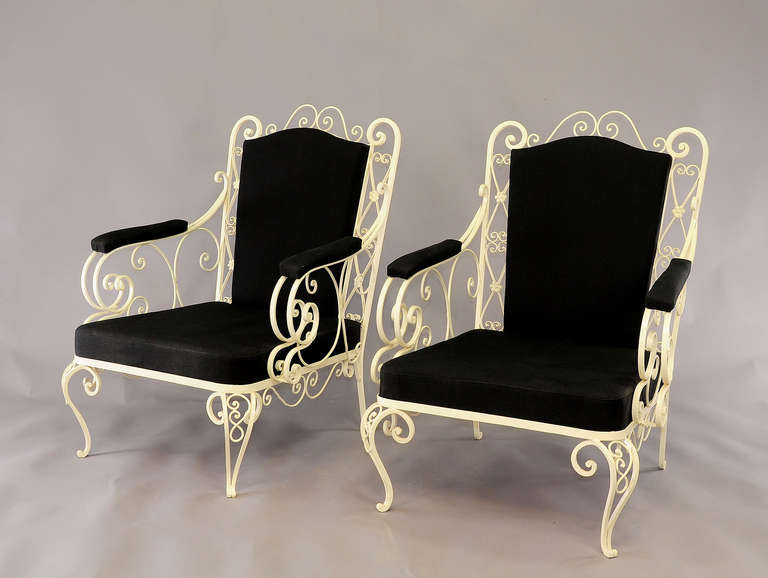 French Set of Four Vintage Garden Armchairs