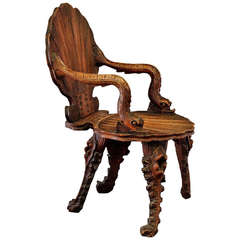 Antique Wooden Carved Grotto Armchair, circa 1880