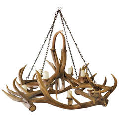Large Antique Antler Chandelier with Candles