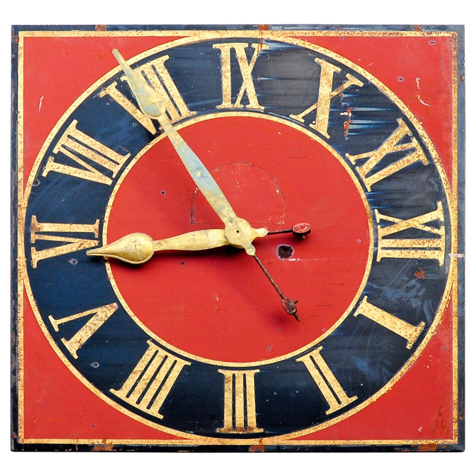 Antique Church Metal Clock Face with Gilded Hands