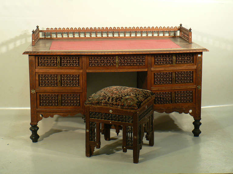 Moroccan Style Desk with a Stool and Basket For Sale at 1stdibs