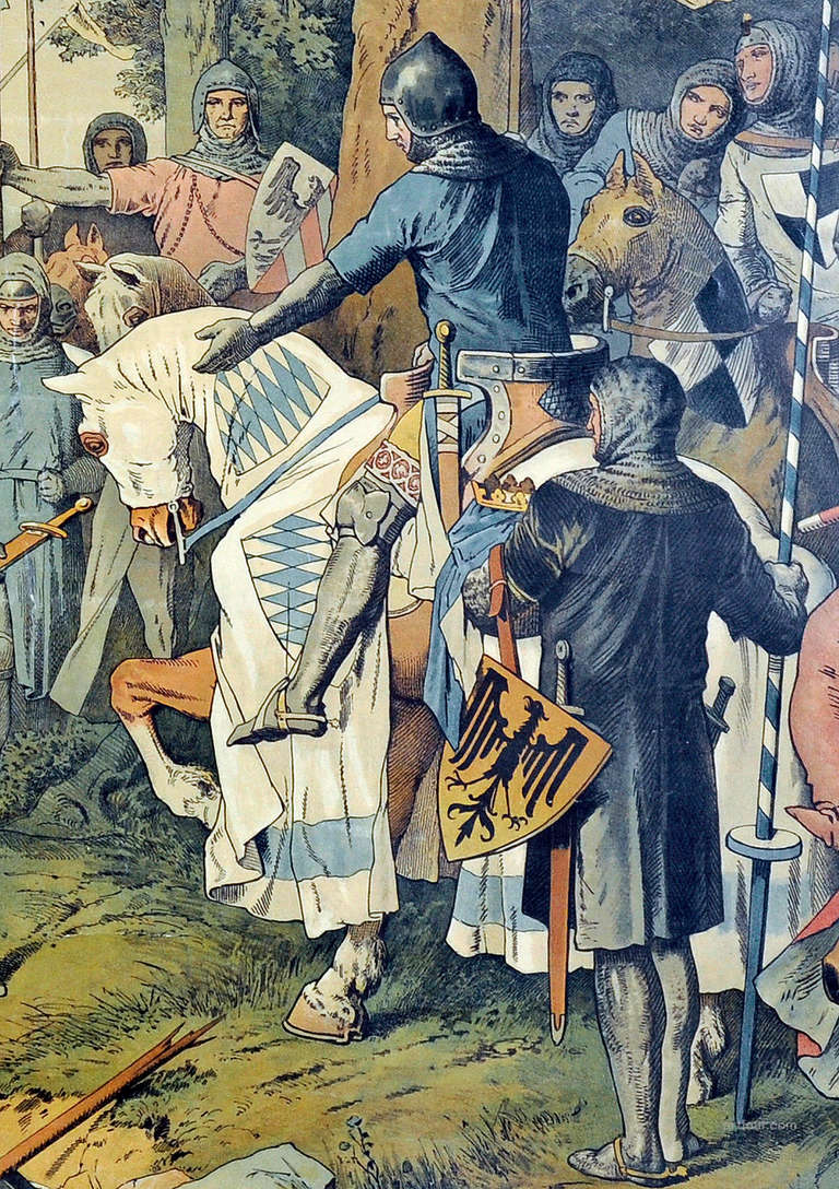 German Historic School Wall Chart of Knights in the Middle Age