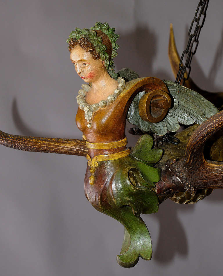 Victorian Antique Carved Wood Harpy 