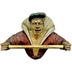 Antique Fine Carved Wood Towel Holder With Jester Face
