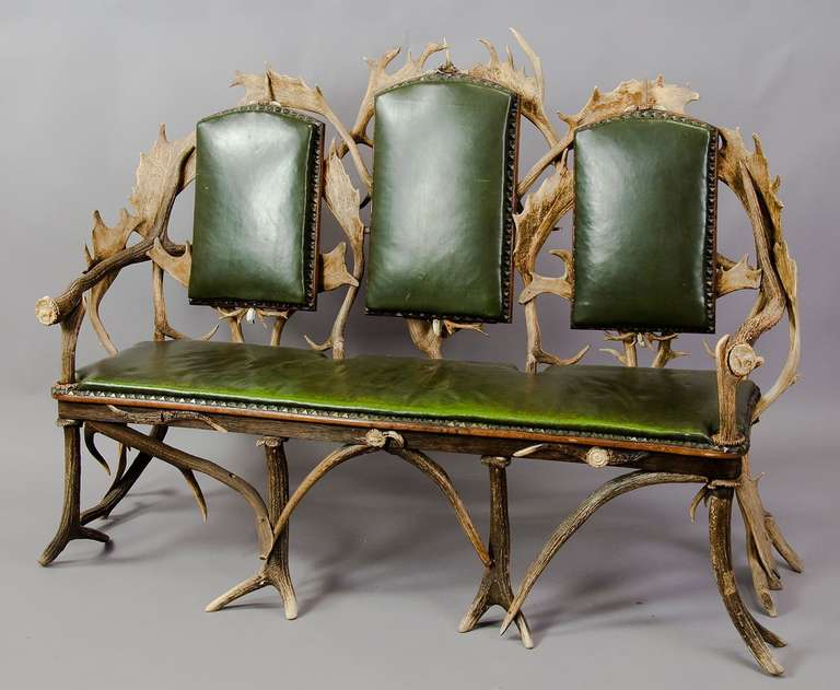Antique Black Forest Three Seater Antler Sofa, 1900