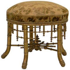 Carved Wood Stool in Bamboo, Designed 1880
