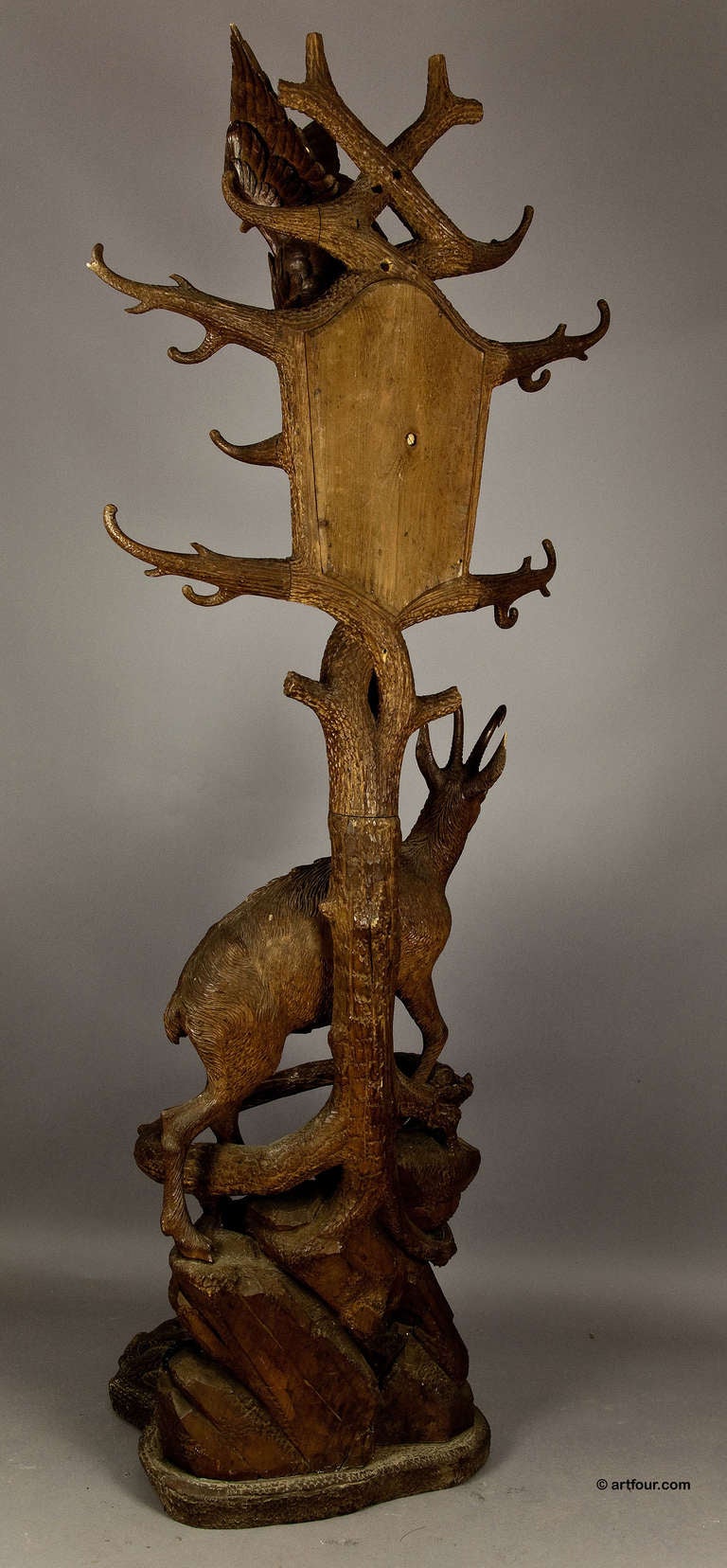 19th Century Black Forest Carved Wood Chamois Hall Stand 1880