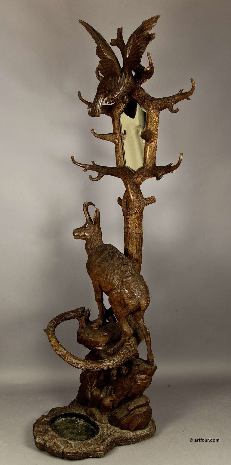 Black Forest Carved Wood Chamois Hall Stand 1880 1