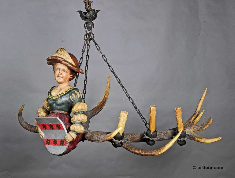 Antique Black Forest Carved Wood Lusterweibchen Noblewoman