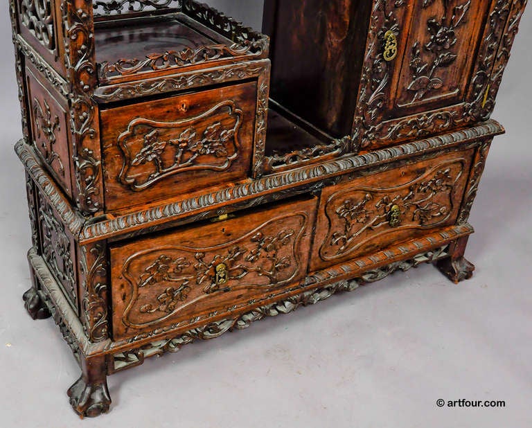 Large Carved Chinese Bookcase Ca. 1900 1