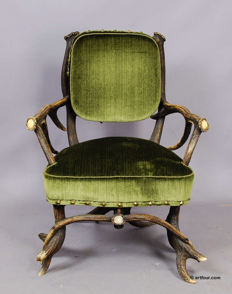 Rustic Antique Moose Antler Chair Austria Circa 1880