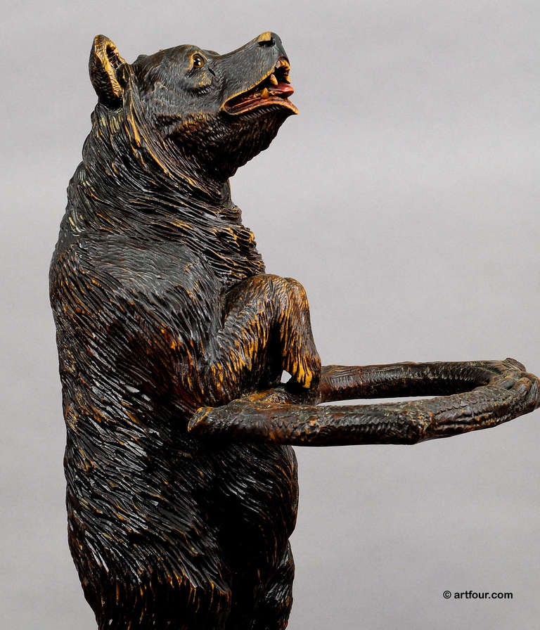 Antique Black Forest Carved Wood Bear Umbrella Stand Swiss 1900 In Good Condition In Berghuelen, DE