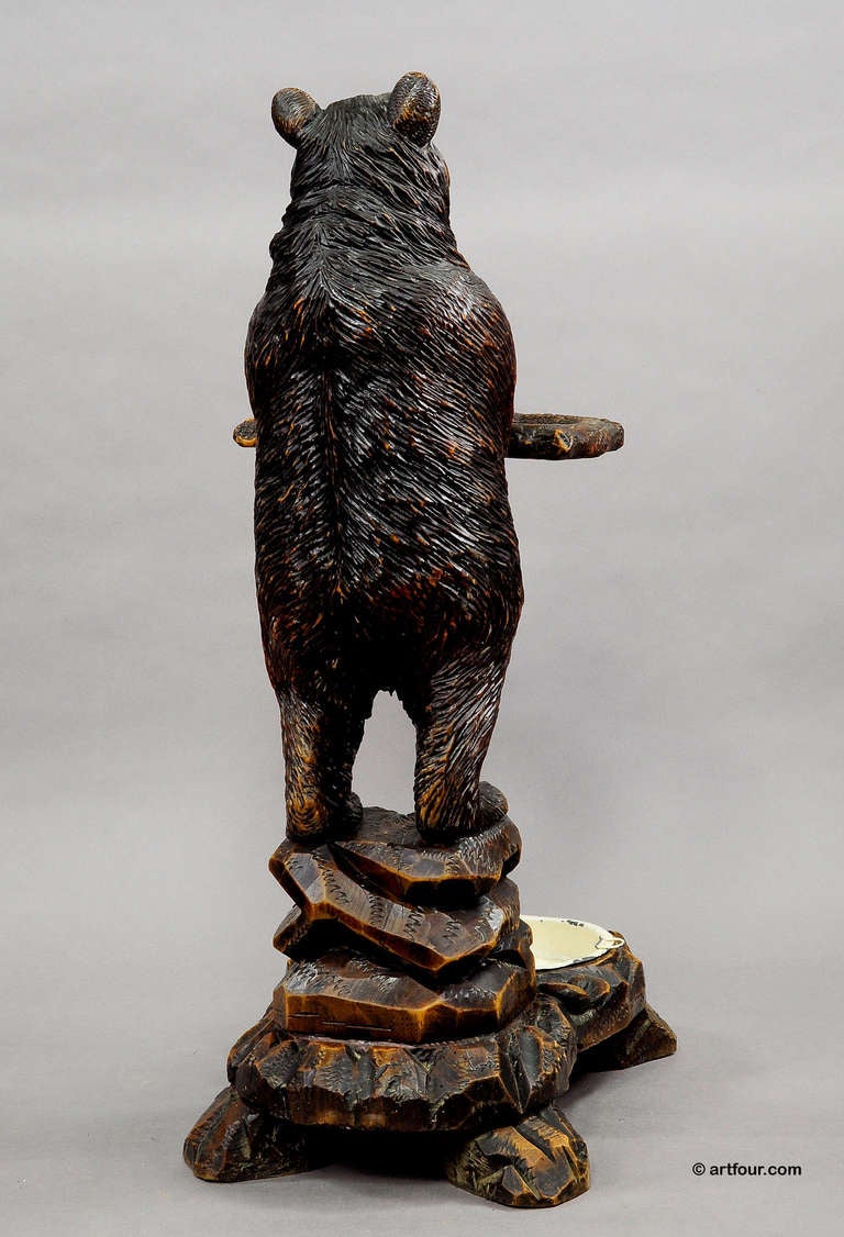 Antique Black Forest Carved Wood Bear Umbrella Stand Swiss 1900 5