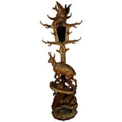 Black Forest Carved Wood Chamois Hall Stand 1880