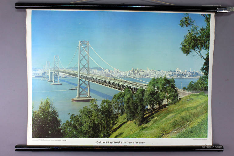 Vintage School Wall Chart of Oakland Bay Bridge in San Francisco