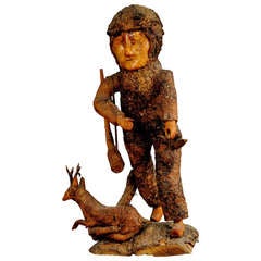 Rustic Black Forest Root Wood Hunter Statue Circa 1920