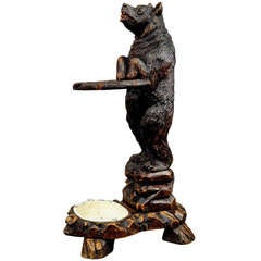 Antique Black Forest Carved Wood Bear Umbrella Stand Swiss 1900
