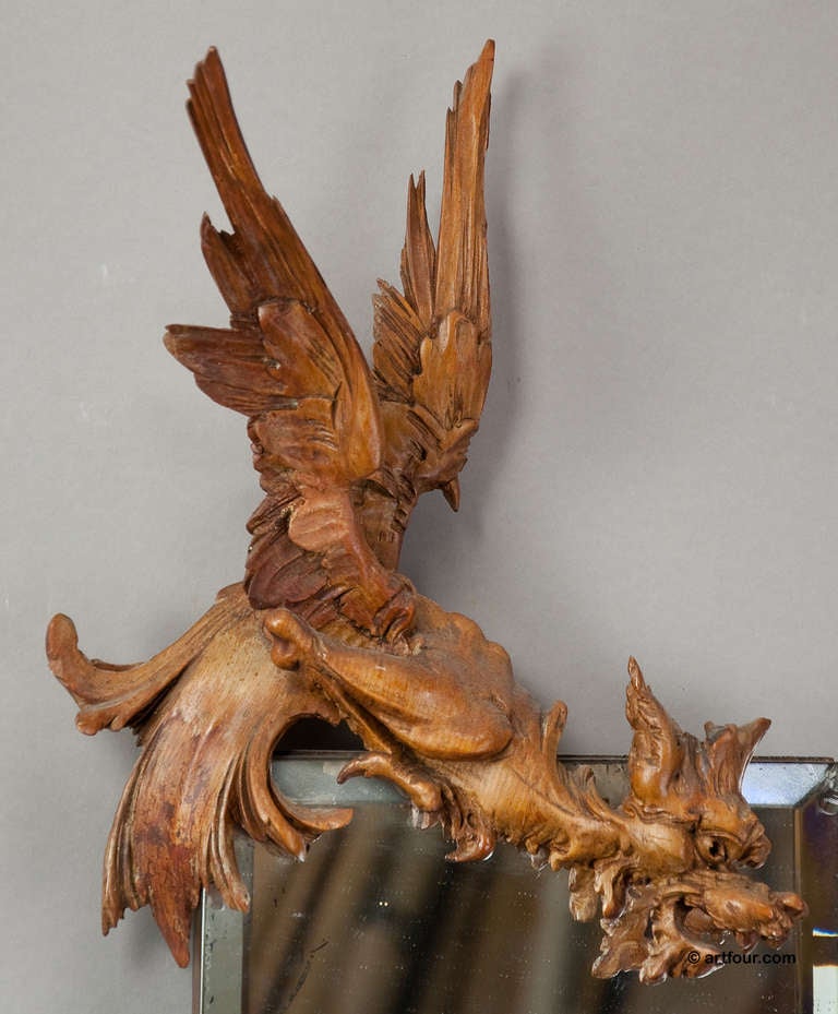 Victorian Handcarved Wood Dragon Mirror Circa 1900