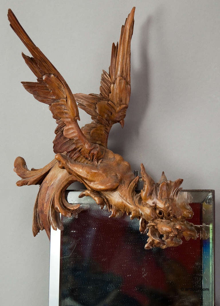 Carved Handcarved Wood Dragon Mirror Circa 1900