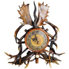 Antique Black Forest Antler Mantel Clock circa 1880