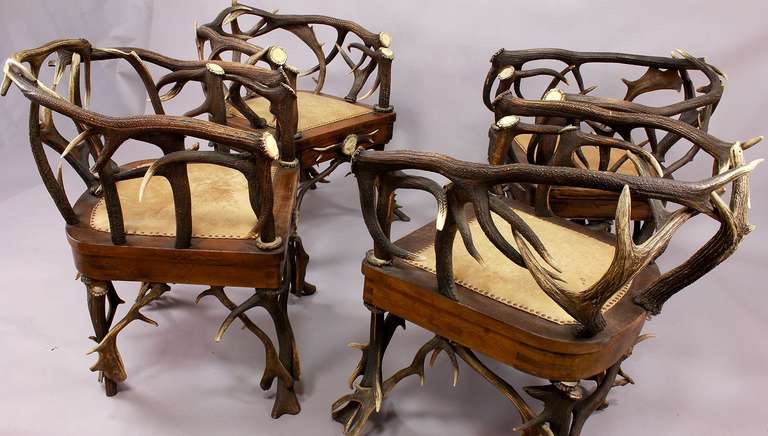 Set of Four Black Forest Antler Armchairs, circa 1900