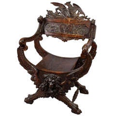 Carved Chair With Mythological Lion Ca. 1880