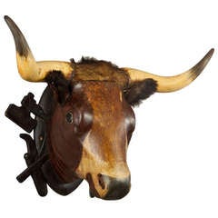 Wooden Carved Bull Head from a Butchery, circa 1880 6