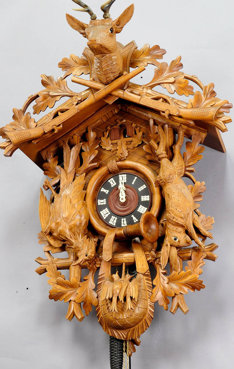 German Large Vintage Black Forest Carved Cuckoo Clock