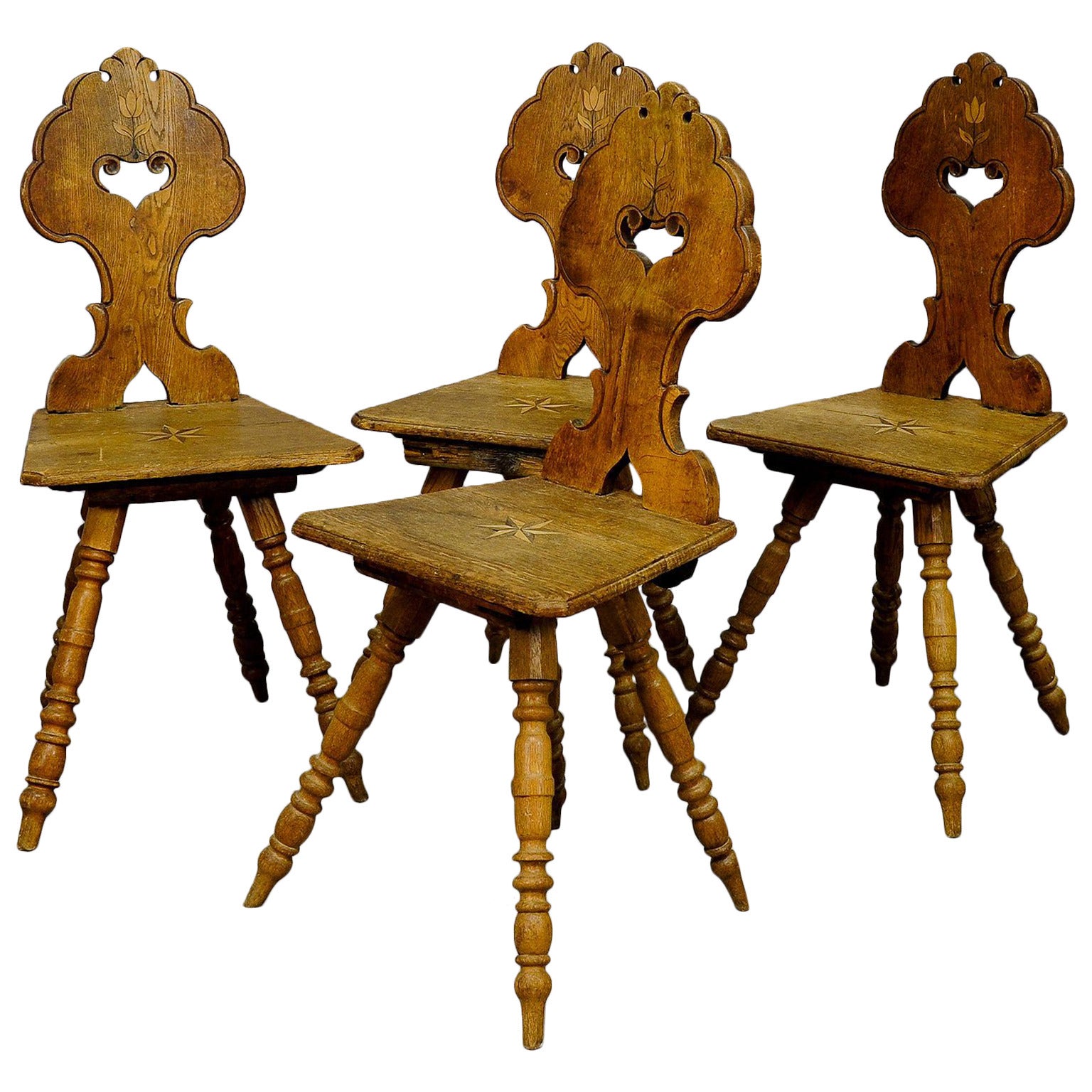 Set of Four Carved Renaissance Style Board Chairs
