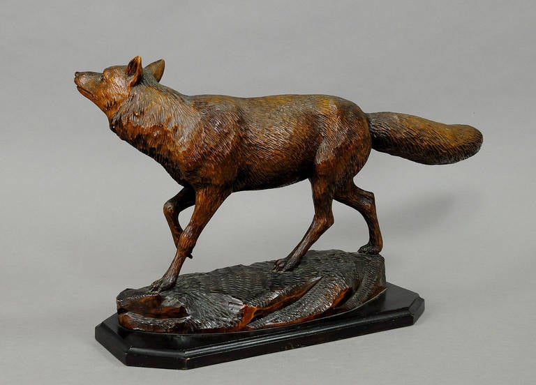 Austrian Expressive Carved Wood Fox by Ernst Heissl