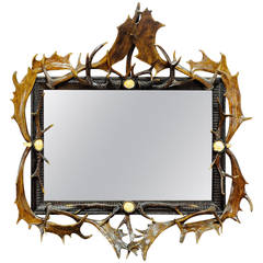 Antique Mirror with Rustic Decorated Antler Frame