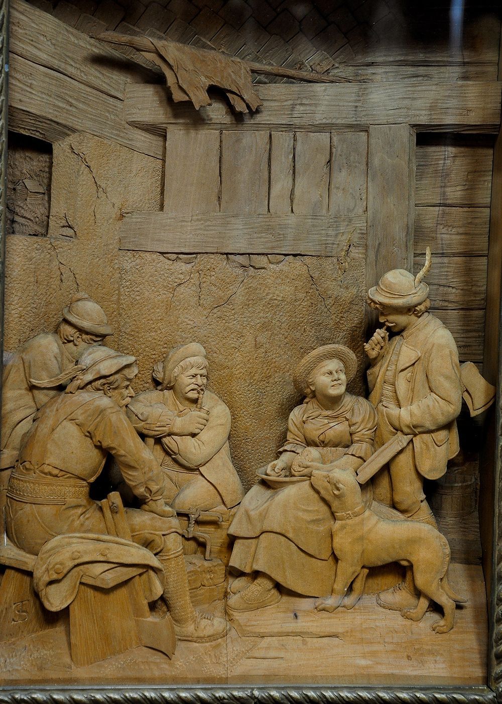 Black Forest Finely Carved Wooden Diorama by Steiner Meran after Franz Defregger
