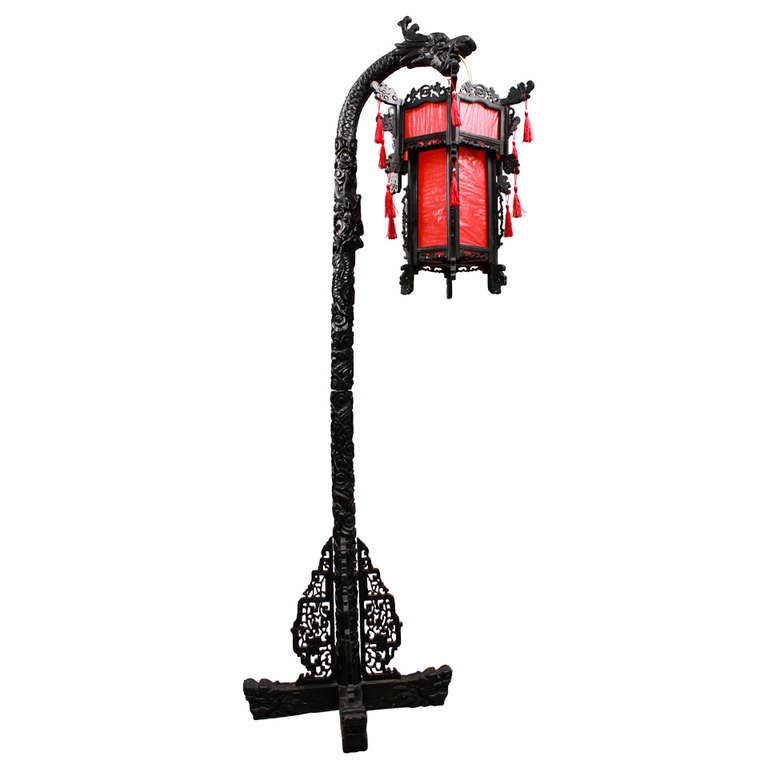 Carved Wood Chinese Dragon Floor Lamp Ca 1920