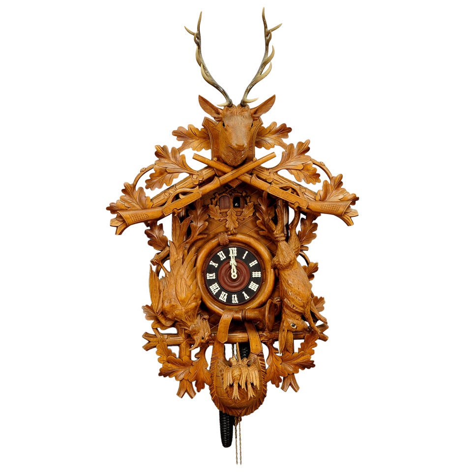 Large Vintage Black Forest Carved Cuckoo Clock